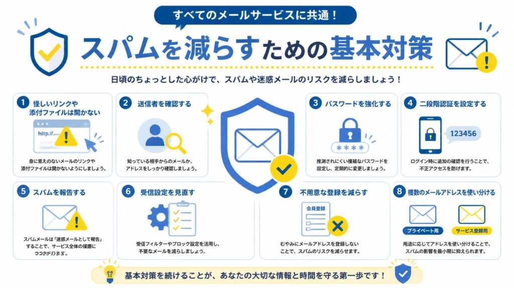 迷惑メールを減らす基本の対策（全サービス共通）
