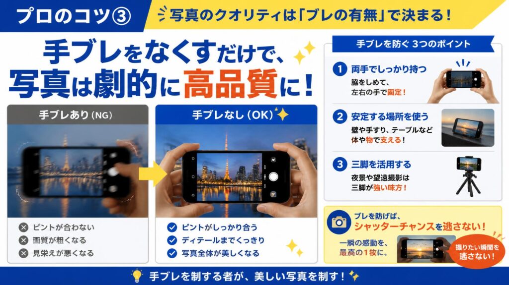 プロが教えるコツ③:手ブレをなくすと高画質に見える