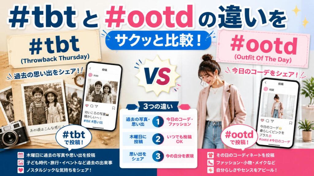 #tbt と #ootd の違いを一目で比較
