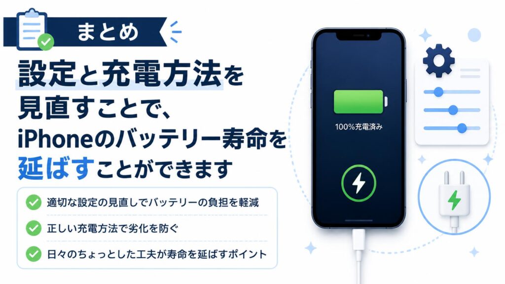 まとめ|iPhoneは設定と充電方法を見直せばバッテリーを長持ちさせられる