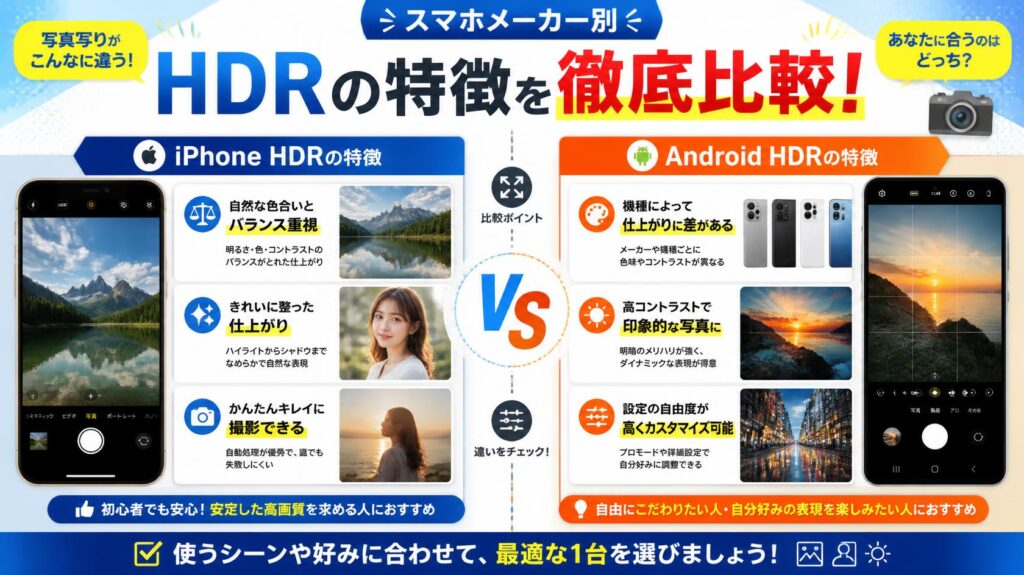 スマホメーカーごとのHDRの特徴(iPhone Android)
